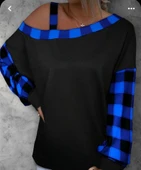 Kadın Kayık Yaka Asimetrik Kesim Ekose Detay Tunik thumbnail 1