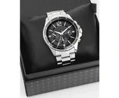 Gümüş Çelik Kordon Erkek Kol Saati Takvimli Siyah Kadran Özel Kutusunda - 1