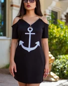 Fermuar Detay çıpa Baskılı Zincir Askılı Viskon Elbise thumbnail 10