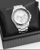 Gümüş Çelik Kordon Erkek Kol Saati Takvimli Beyaz Kadran Özel Kutusunda - 1