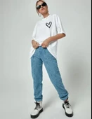 Bisiklet Yaka Baskılı Oversize T-Shirt - Beyaz thumbnail 3