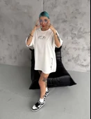 Unisex Baskılı Oversize T-Shirt - Beyaz thumbnail 2