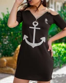 Fermuar Detay çıpa Baskılı Zincir Askılı Viskon Elbise thumbnail 5