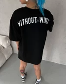 Unisex Bisiklet Yaka Baskılı Oversize T-Shirt - Siyah thumbnail 2