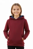 Kız Çocuk Bordo Kapüşonlu Cepli 3 İplik Sweatshirt BGL-ST04998 thumbnail 2