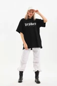 Unisex Baskılı Oversize T-Shirt - Siyah thumbnail 3