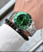 Gümüş Çelik Kordon Erkek Kol Saati Takvimli Yeşil Kadran Özel Kutusunda - 5