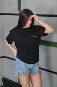 Unisex Bisiklet Yaka Baskılı Oversize T-Shirt - Siyah thumbnail 1