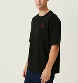 Unisex Bisiklet Yaka Baskılı Oversize T-Shirt - Siyah thumbnail 2