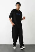 Unisex Baskılı Oversize T-Shirt - Siyah thumbnail 3
