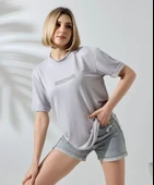 Unisex Bisiklet Yaka Baskılı Slim Fit T-Shirt - Boyalı Gri thumbnail 3