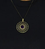 Doğal Taş Ametist Doğal Taşlı Yuvarlak Model Antik Kadın Kolye euk46amt thumbnail 2