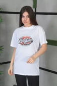 Unisex Baskılı Oversize T-Shirt - Beyaz thumbnail 2