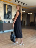 Kadın Modal Kumaş şerit Detaylı Fermuarlı Midi Elbise thumbnail 2