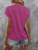 Kadın Kısa Kollu Bisiklet Yaka Cep Pul Payet Detay Viskon Bluz thumbnail 4