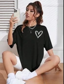 Bisiklet Yaka Baskılı Oversize T-Shirt - Siyah thumbnail 1