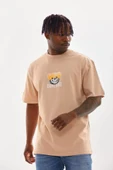 Unisex Baskılı Oversize T-Shirt - Bej thumbnail 3