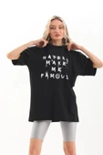 Unisex Baskılı Oversize T-Shirt - Siyah thumbnail 1