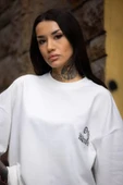 Unisex Bisiklet Yaka Baskılı Oversize T-Shirt - Beyaz thumbnail 3