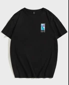 Unisex Baskılı Oversize T-Shirt - Siyah thumbnail 2