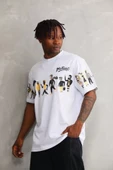 Unisex Bisiklet Yaka Baskılı Oversize T-Shirt - Beyaz thumbnail 1