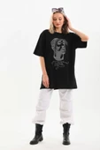 Unisex Taş Desenli Oversize T-Shirt - Siyah thumbnail 4