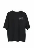 Unisex Bisiklet Yaka Baskılı Oversize T-Shirt - Siyah thumbnail 1