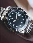 Gümüş Çelik Kordon Erkek Kol Saati Takvimli Siyah Kadran Özel kutusunda - 3