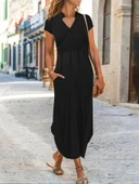 Kadın Kısa Kollu Hakim V Yaka Viskon Elbise thumbnail 3