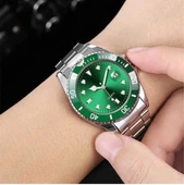 Gümüş Çelik Kordon Erkek Kol Saati Takvimli Yeşil Kadran Özel Kutusunda - 3