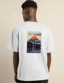 Unisex Bisiklet Yaka Baskılı Oversize T-Shirt - Beyaz thumbnail 4