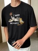 Unisex Baskılı Oversize T-Shirt - Siyah thumbnail 2