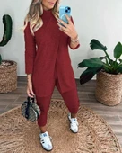 Kadın Uzun Kollu Balıkçı Yaka önden Düğmeli Bluz Ve Pantolon Yumoş Ikili Takım thumbnail 1