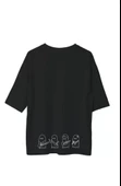 Unisex Bisiklet Yaka Baskılı Oversize T-Shirt - Siyah thumbnail 2