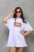 Unisex Bisiklet Yaka Baskılı Oversize T-Shirt - Beyaz thumbnail 4