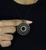 Doğal Taş Ametist Doğal Taşlı Yuvarlak Model Antik Kadın Kolye euk46amt thumbnail 1