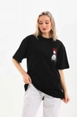 Unisex Baskılı Oversize T-Shirt - Siyah thumbnail 4