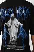 Unisex Baskılı Oversize T-Shirt - Siyah thumbnail 4