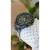 Siyah Çelik Kordon Erkek Kol Saati Takvimli Siyah Kadran Özel Kutusunda - 4