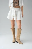 Gömlek Bağlamalı Şort - Krem thumbnail 4