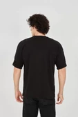 Unisex Jakar Kumaş Rahat Kol T-Shirt - Siyah thumbnail 3