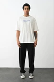Unisex Baskılı Oversize T-Shirt - Beyaz thumbnail 3