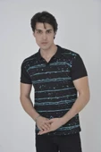 Erkek Yakalı Slim Fit Pike Çizgili T-Shirt - Siyah thumbnail 1