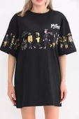 Unisex Bisiklet Yaka Baskılı Oversize T-Shirt - Siyah thumbnail 3