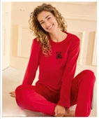 Mihra Kadın Kışlık Bisiklet Yaka Kadife Pijama Takımı 13165K - 1 Adet  S - M Kırmızı thumbnail 1