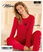 Mihra Kadın Kışlık Bisiklet Yaka Kadife Pijama Takımı 13165K - 1 Adet  S - M Kırmızı thumbnail 2