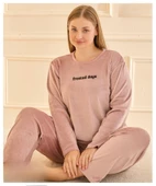 Mihra Kadın Kışlık Bisiklet Yaka Kadife Battal Pijama Takımı 132213P - 1 Adet  Pudra 5XL thumbnail 1