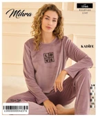 Mihra Kadın Kışlık Bisiklet Yaka Kadife Pijama Takımı 13166L - 1 Adet  L Lila thumbnail 2