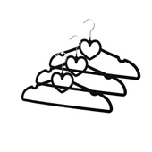 3PCS SİYAH KADİFE KAPLI - KALPLİ PLASTİK ASKI METAL UÇLU (5314) - 1