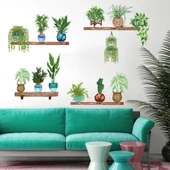 Raflı Saksılı Çiçek Tasarımlı Yapışkanlı Sticker (5314) - 1